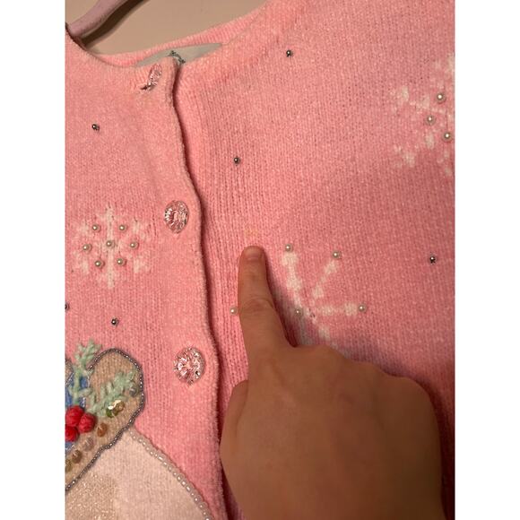 2000s Design Options Pastel Rainbow Christmas Snowman Chenille Glam Cardigan XL - Picture 4 of 10